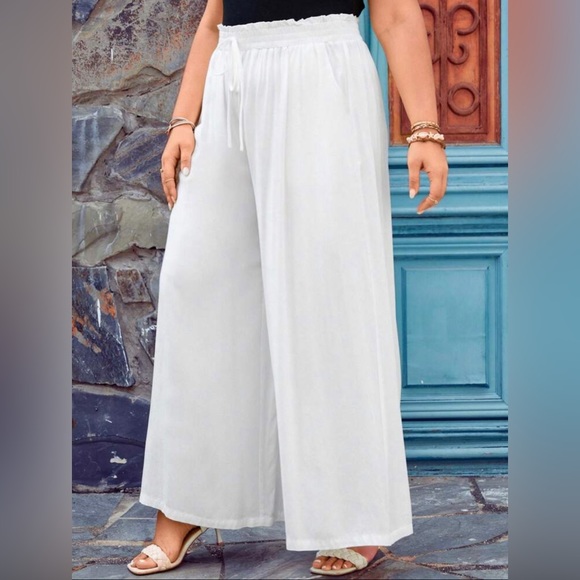 Shein Plus Paperbag Drawstring Waist Wide Leg Cover Up Pants - Picture 3 of 11